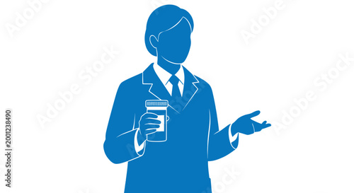 Businessman holding a jar and gesturing.