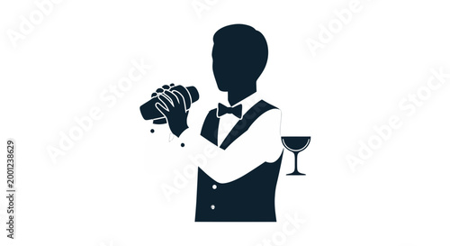 Bartender Silhouette Pouring Cocktail Drink.