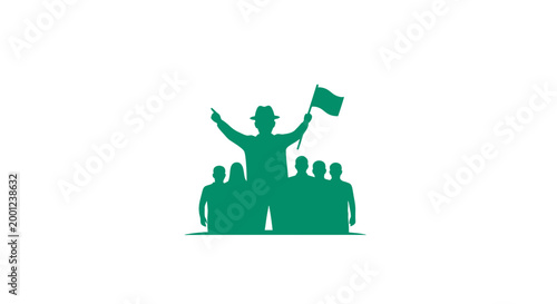 Man Standing on People Holding Flag.