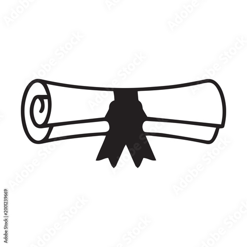 Diploma scroll icon isolated on gray background. Graduation certificate symbol for education, degree, achievement and academic success.