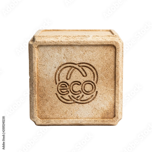 Square Eco Friendly Biodegradable Container with Recycled Fiber Texture on Transparent Background