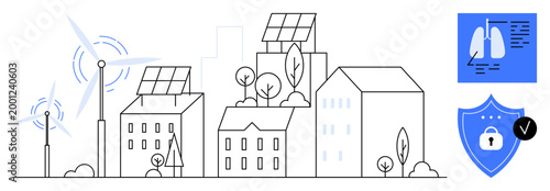 Renewable energy concept. Renewable energy solutions thumbs up solar panels and wind turbines drive sustainability. Renewable energy promotes eco-friendly living, clean air, and data security. Ideal