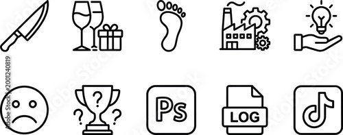 Universal Line Icon Set for Creative Software Social Media Marketing Manufacturing and Industrial Business UI Design