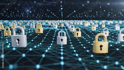 Digital Network Security Padlock Connections.