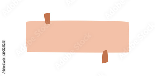 Simple flat paper sign with tape. Minimal cartoon sticker as soft box and container for charity text or donate message. Clean background suits community aid note, digital media banner and social