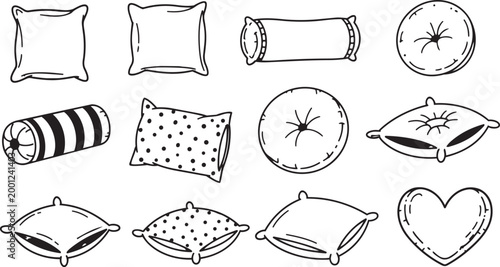 Pillow sticker doodle icon set cozy home decor vector illustration isolated
