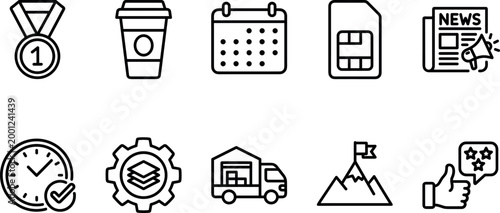 Professional Business Marketing and Telecom Line Icon Set for SaaS Dashboards and Logistics UI Design