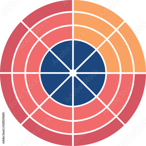 A comprehensive radial chart displaying complex multi variable data, ideal for performance analysis and strategic dashboards