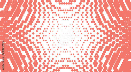 Abstract halftone concentric hexagon pattern. coral red dots, white background, geometric vortex, optical tunnel. for hypnotic poster, retro background. stock vector art eps.
