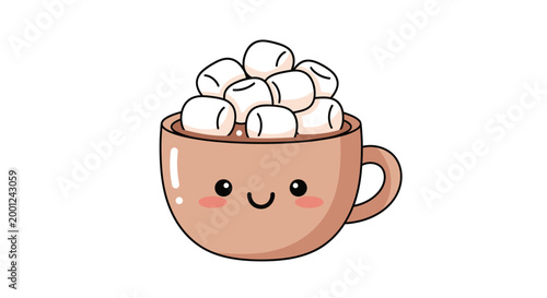 Kawaii Cup of Hot Chocolate with Marshmallows, a Delicious and Cute Beverage Illustration