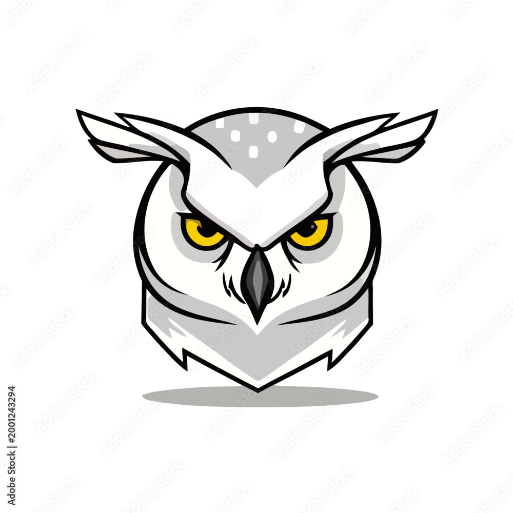 Fototapeta premium A fierce and stylized white owl head with yellow eyes, designed as a modern logo or mascot.