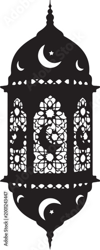 Black silhouette of a lantern with crescent moons