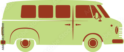 The image of the van shows a green camper style.