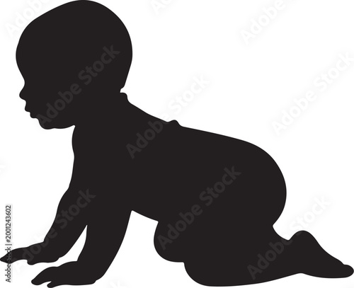 Black silhouette of baby crawling on hands and knees
