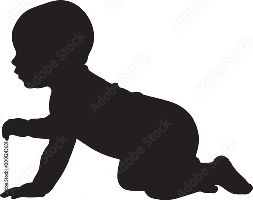 Black silhouette of baby crawling on hands and knees
