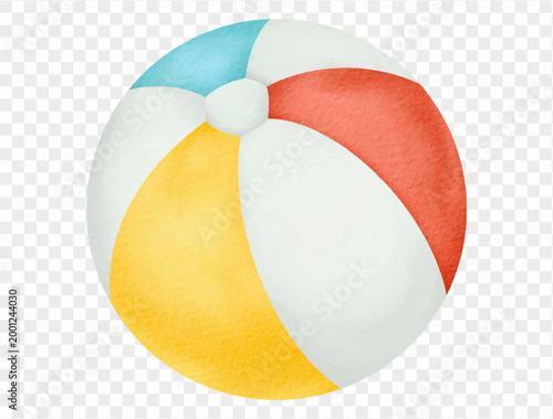 Watercolor colorful beach ball summer toy playful illustration isolated object Vector.