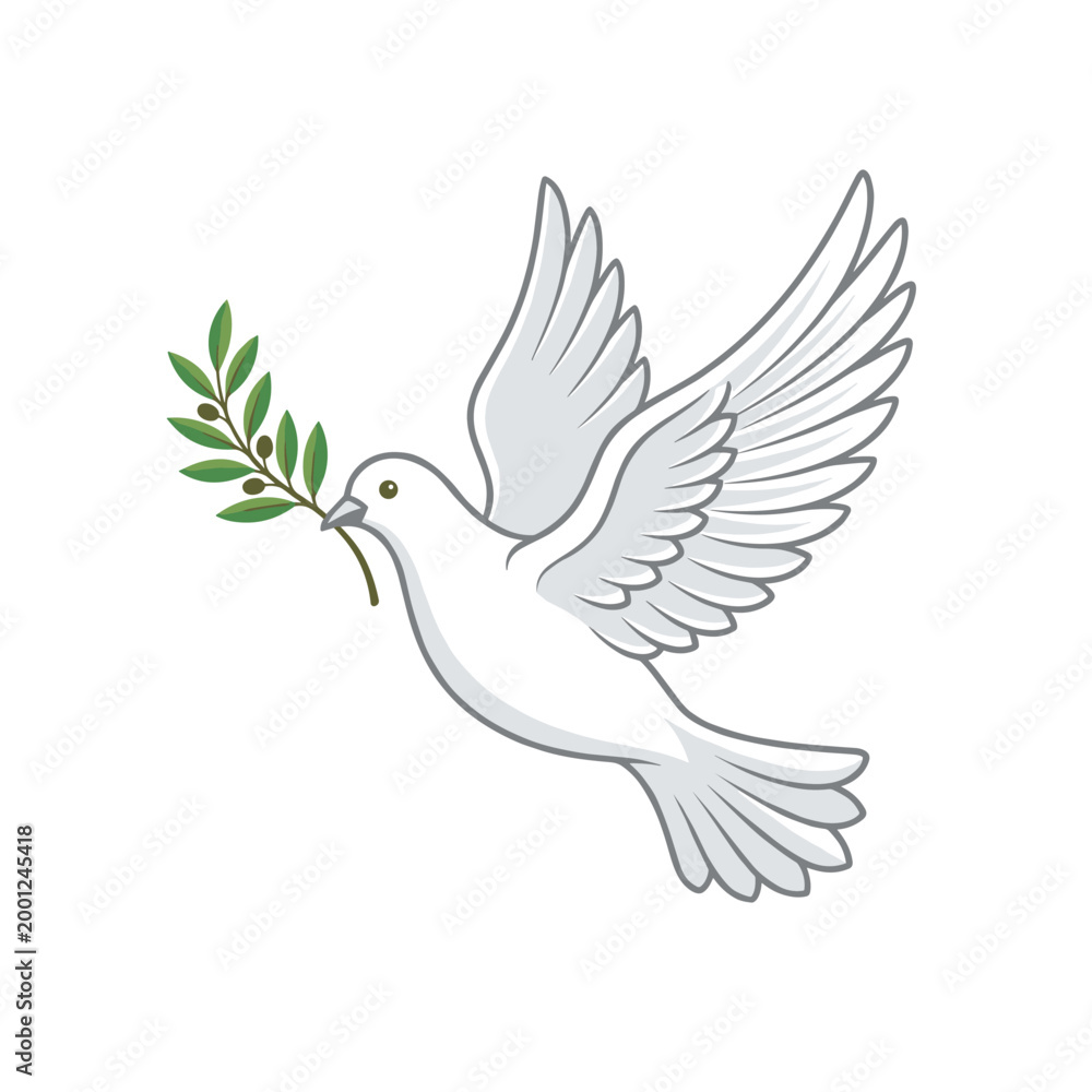 Obraz premium White dove carrying an olive branch in flight