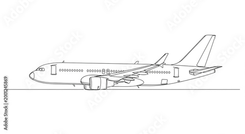 Vector Illustration of a Modern Airplane on the Runway, Ready for Takeoff with Clean Lines