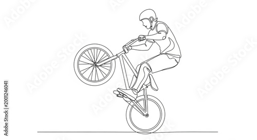 Vector Illustration of a Rider Performing a Bicycle Trick with One Wheel on the Ground