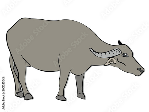 Asian buffalo in cartoon style.
