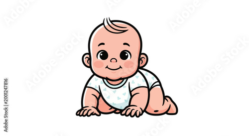 Sweet and joyful cartoon infant illustration, depicting an adorable baby crawling, full of innocence and the delightful exploration of early childhood