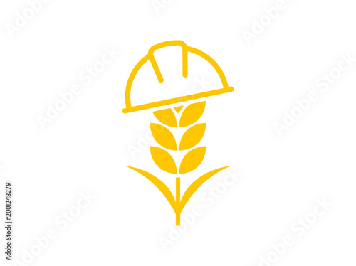 A minimalist illustration of wheat wearing a hard hat.