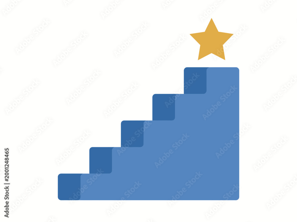 Fototapeta premium A blue staircase leads up to a gold star on top