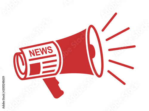 A loudspeaker broadcasts news to a crowd with bright lines emanating