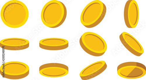 Gold Coin Rotation Vector Set with Multiple Angles, Perspectives and Positions for Game Assets, Animation, Financial Icons and UI Design Projects