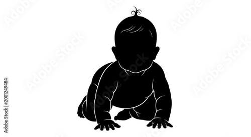 Silhouette of a baby crawling on a white background, a symbol of new beginnings and childhood development