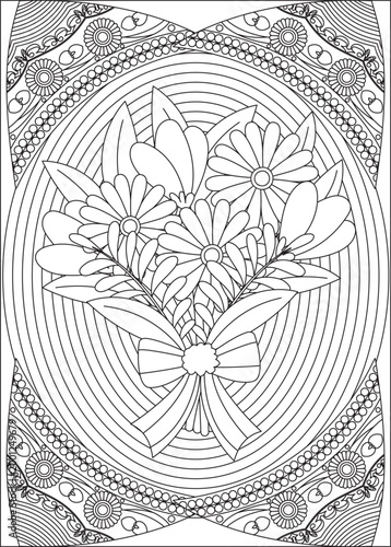 bouquet of spring flowers coloring page for Adult White and black vector art
