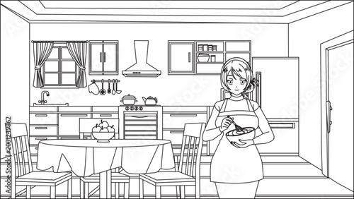 kitchen coloring pages for adults woman cooks a cake in the kitchen