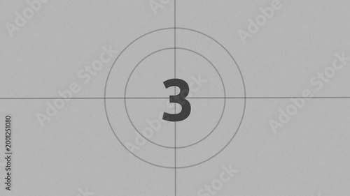 Animated vintage film countdown leader from 10 to 1 with noise effect