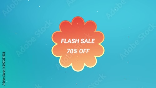 Animated flash sale 70 percent off discount badge on blue gradient background with floating particles