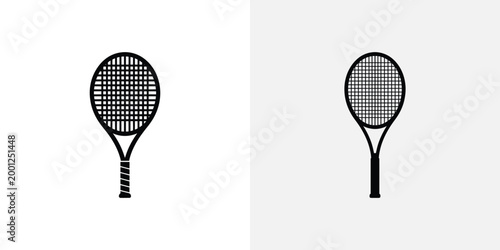 Black and white of two tennis rackets with balls tennis ball