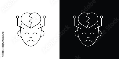 Broken heart icon representing emotional distress and heartbreak, with a tech-infused brain concept