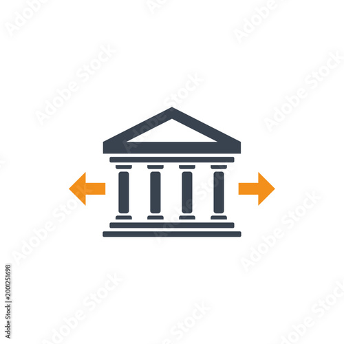 Bank Building with Two Way Arrow Financial Transaction Vector Icon