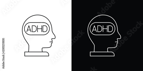 Symbolic Icon of Attention Deficit Hyperactivity Disorder (ADHD) within a human head profile, representing cognitive challenges, neurodiversity awareness, and mental well-being