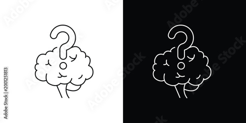 Creative icon illustration of a human brain with a question mark, symbolizing thought and inquiry