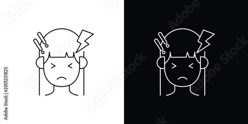 Headache and stress icon with lightning bolt symbol indicating pain, representing discomfort and anxiety