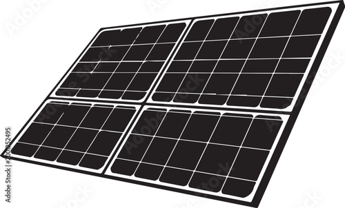 Black solar panel with white grid lines on white background