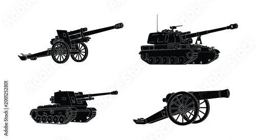 set of military artillery silhouettes high quality professional