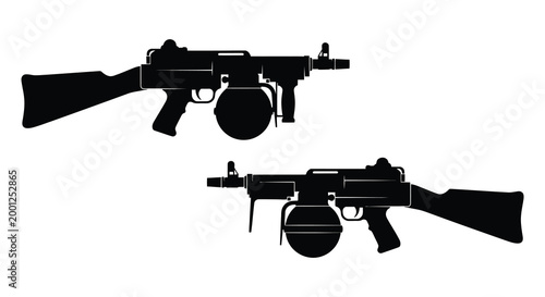 machine gun silhouettes on white background silhouette