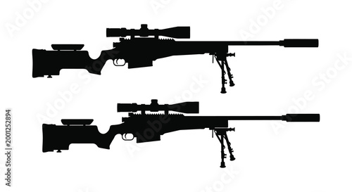 sniper rifle silhouettes on white background silhouette