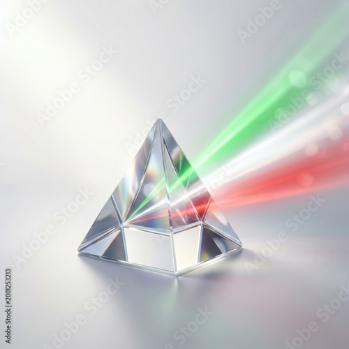 Prism refracting colored light, optical scientific instrument concept