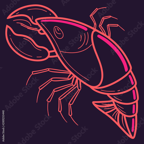Photos Lobster seafood crustacean outline neon effect.