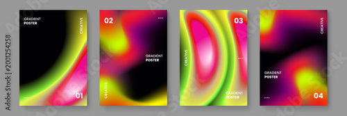 High energy poster collection with liquid distorted shapes and vibrant neon green and pink color transitions