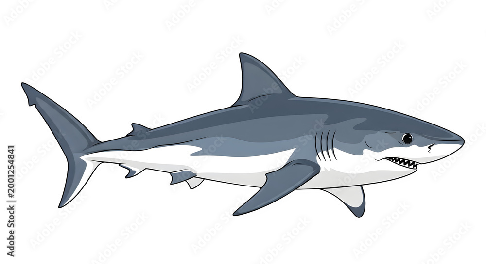 Fototapeta premium A shark swims on a transparent background with fins and tail