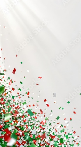 Confetti falling with green, white, and red rectangles