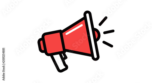 Red cartoon megaphone with handle.